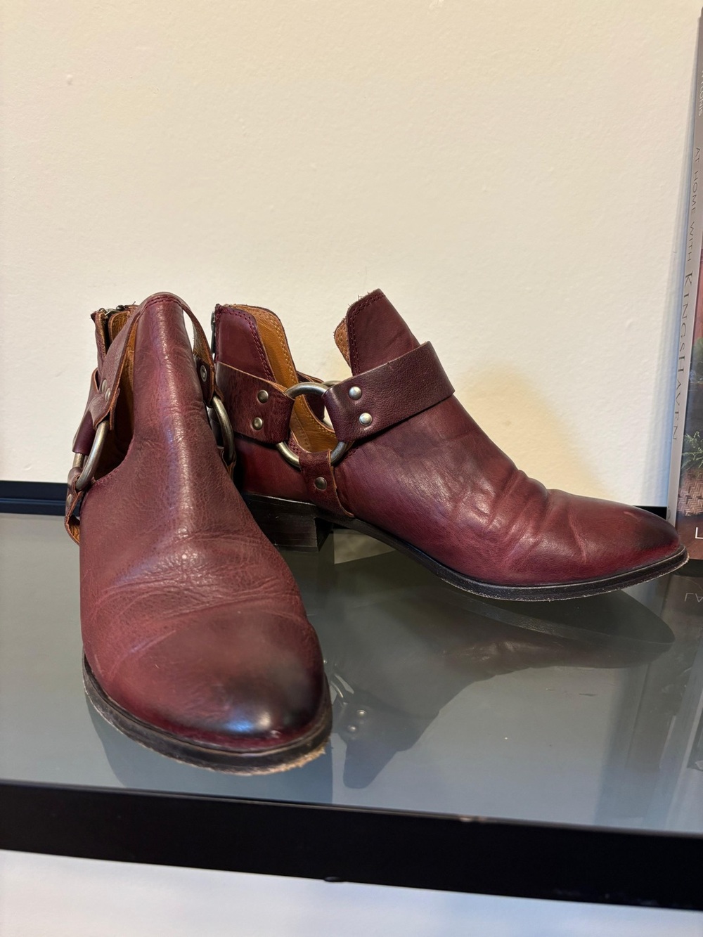 Frye Burgundy Leather Ankle Booties with Ring Harness